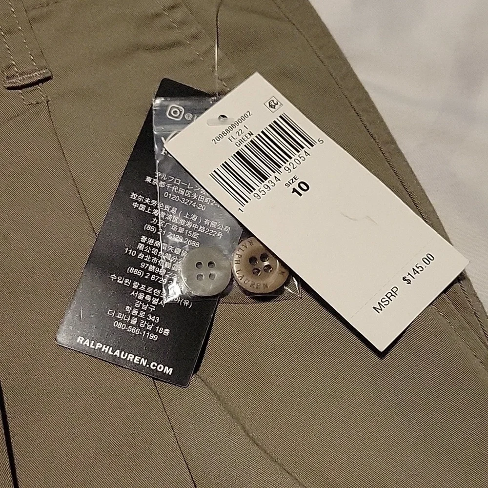 Lauren Ralph Lauren Micro-Sanded Twill Cargo Pant Green High Rise Straight New - Picture 11 of 16